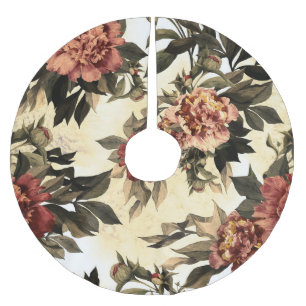 Floral Watercolor Roses, Peonies Pattern. Brushed Polyester Tree Skirt