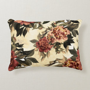 Floral Watercolor Roses, Peonies Pattern. Decorative Cushion