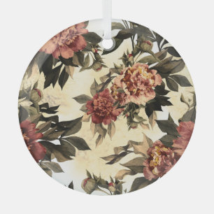 Floral Watercolor Roses, Peonies Pattern. Glass Tree Decoration