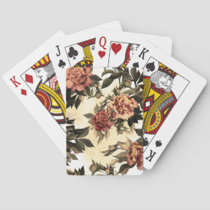 Floral Watercolor Roses, Peonies Pattern. Playing Cards