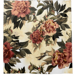 Floral Watercolor Roses, Peonies Pattern. Shower Curtain