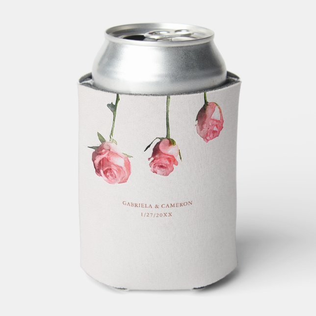 Floral Watercolor Roses Terracotta Wedding Can Cooler (Can Front)