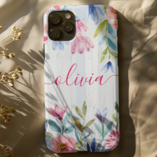 Floral watercolor rustic monogram iPhone 15 pro case