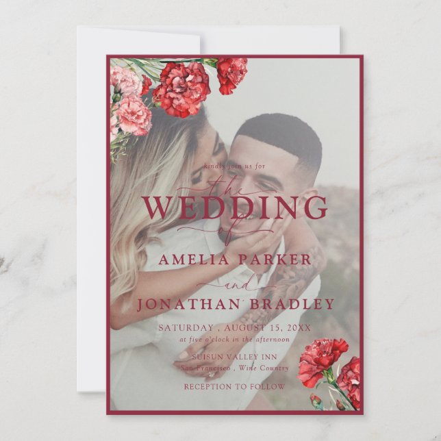 Floral Watercolor Script Overlay Wedding  Invitation (Front)
