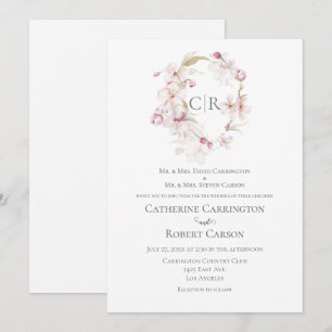 Floral Watercolor Script Pastel Pink Wedding Invitation