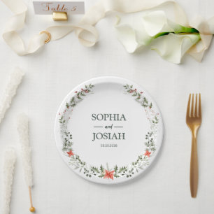Floral Watercolor Script Romance Stemless wedding Paper Plate