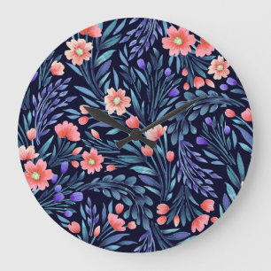 Floral watercolor, seamless pattern, fabric design large clock