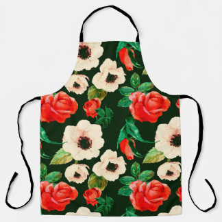 Floral watercolor seamless pattern. White poppies  Apron