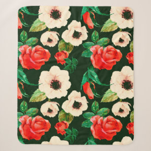 Floral watercolor seamless pattern. White poppies Sherpa Blanket