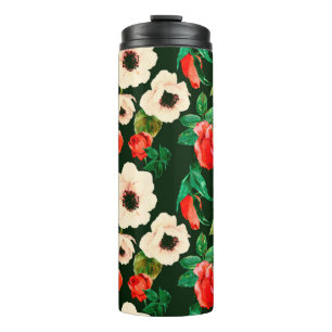 Floral watercolor seamless pattern. White poppies Thermal Tumbler