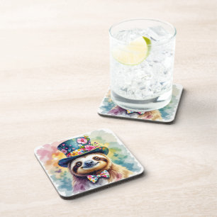 Floral Watercolor Sloths 2 Coaster