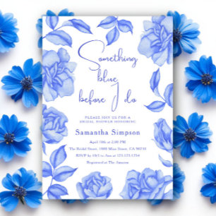 Floral Watercolor Something Blue Bridal Shower Invitation