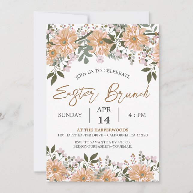 floral watercolor Spring Easter Dinner Invitation (Front)