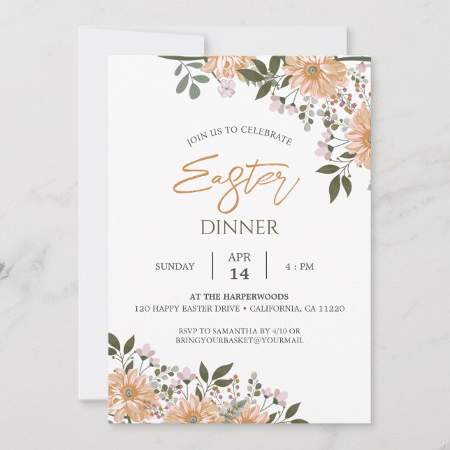 floral watercolor Spring Easter Dinner Invitation (Front)