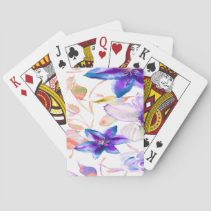 Floral Watercolor Spring Flowers Blue Purple Pink Playing Cards