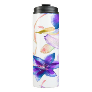 Floral Watercolor Spring Flowers Blue Purple Pink Thermal Tumbler