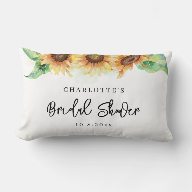 Floral Watercolor Sunflower Bridal Shower Lumbar Cushion (Front)