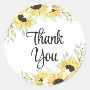Floral Watercolor Sunflowers Wedding Thank You Classic Round Sticker