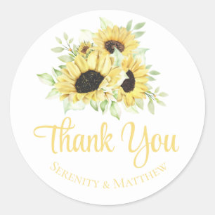 Floral Watercolor Sunflowers Wedding Thank You Classic Round Sticker