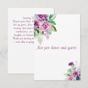 Floral watercolor teacher history appreciation thank you card