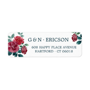 Floral Watercolor Teal Wedding Return Address Label