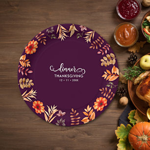 Floral Watercolor Thanksgiving Dinner Paper Plate