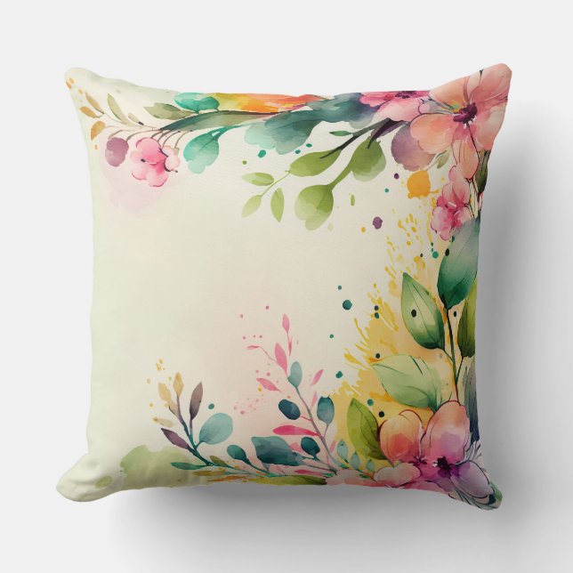 Floral Watercolor Throw Pillow (Front)