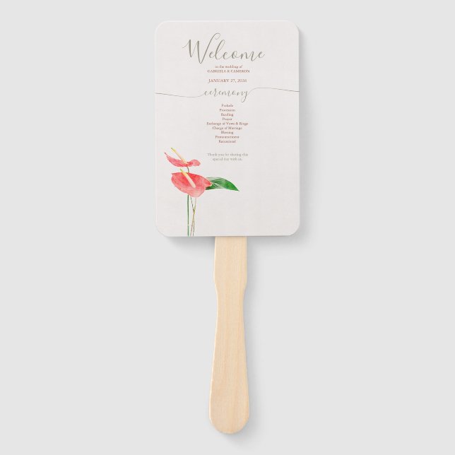 Floral Watercolor Tropical Laceleaf Wedding Hand Fan (Front)