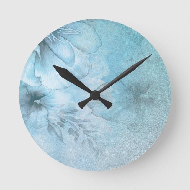 *~* Floral Watercolor Turquoise Celestial Glitter Round Clock (Front)
