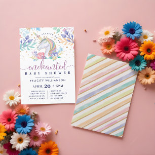 Floral Watercolor Unicorn Baby Shower Invitation