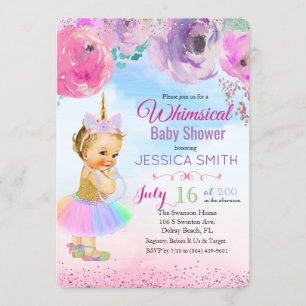 Floral Watercolor Unicorn Baby Shower Invitation