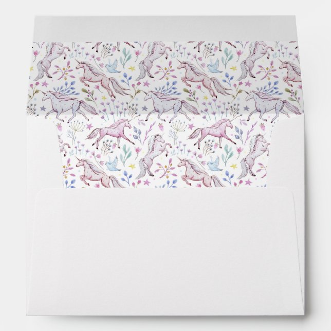 Floral Watercolor Unicorn Pattern Envelope (Back (Bottom))