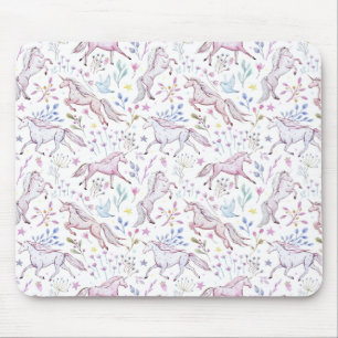 Floral Watercolor Unicorn Pattern Mouse Pad