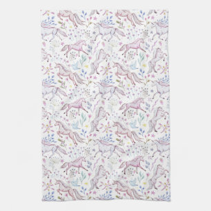 Floral Watercolor Unicorn Pattern Tea Towel