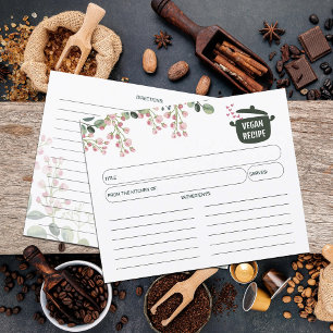 Floral Watercolor Vegan Recipe Card