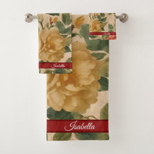 Floral Watercolor Vintage Trendy Collection Bath Towel Set