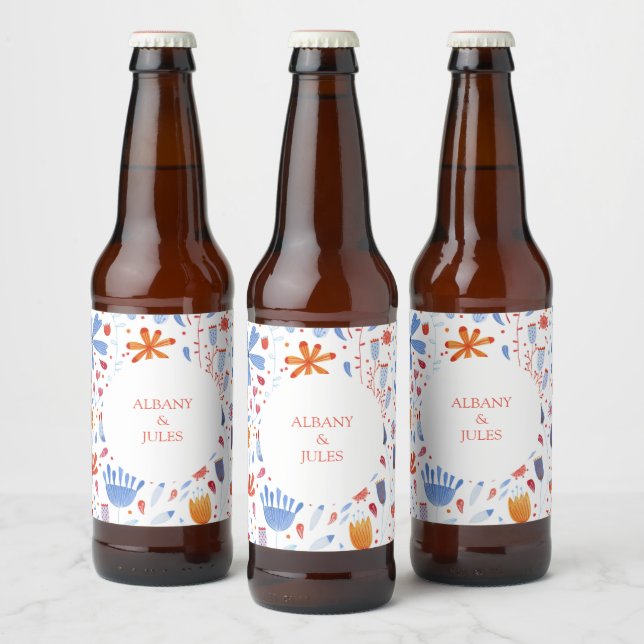 Floral Watercolor Wedding Beer Bottle Label (Bottles)