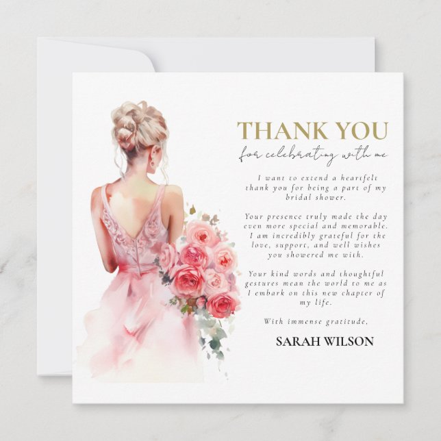 Floral Watercolor Wedding Bridal Shower Thank You  Invitation (Front)