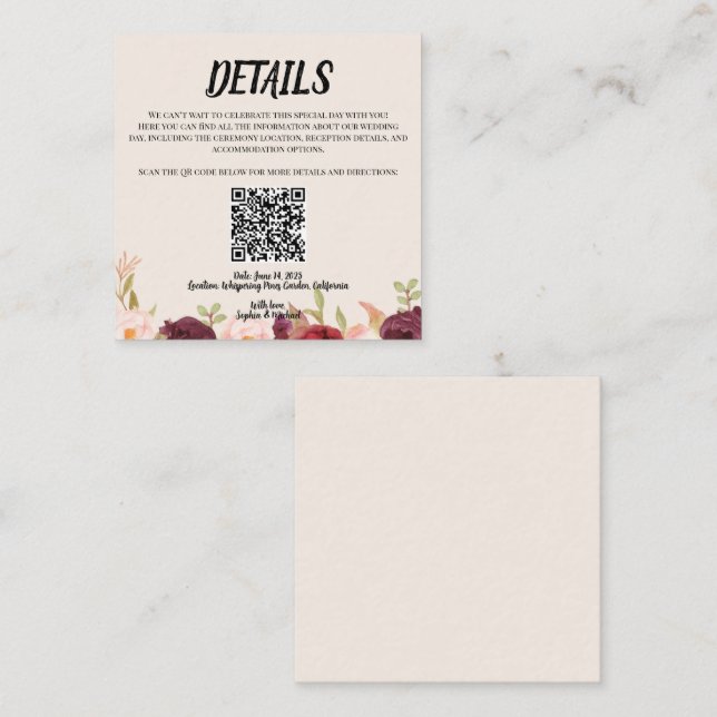 Floral Watercolor Wedding Enclosure Card (Front/Back)