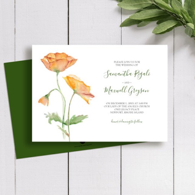 Floral Watercolor Wedding Invitation (Zazzle wedding invitations floral watercolor art in shades of orange by Victoria Grigaliunas)
