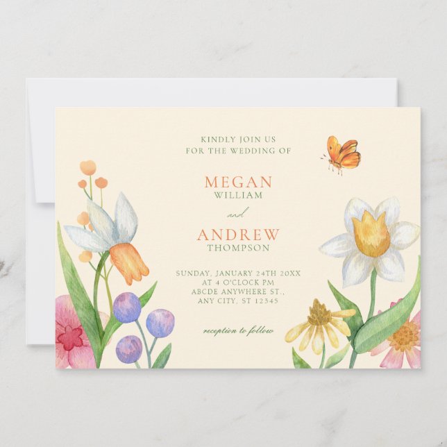 Floral watercolor wedding invitation (Back)