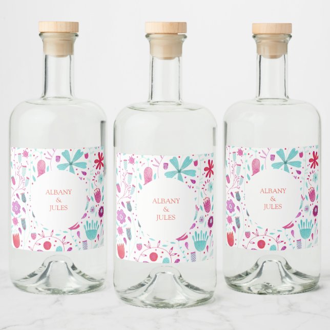Floral Watercolor Wedding Liquor Bottle Label (Bottles)