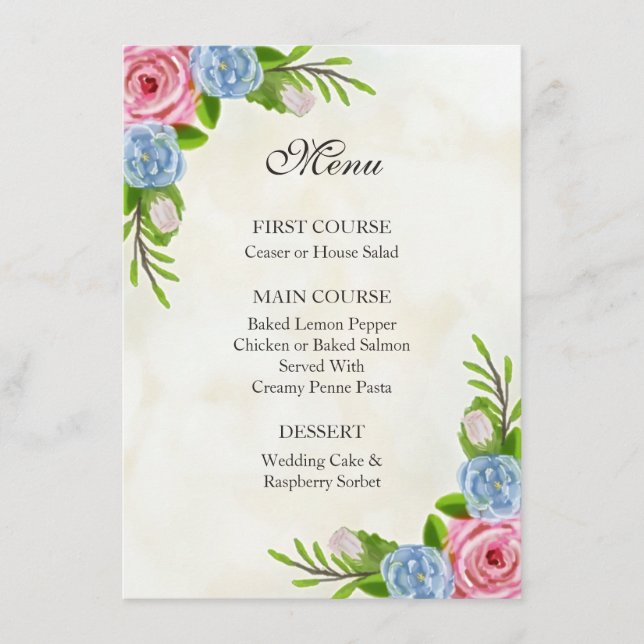 Floral Watercolor Wedding Menu (Front)
