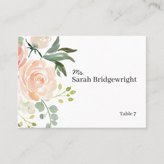Floral Watercolor Wedding Place Cards (Front)