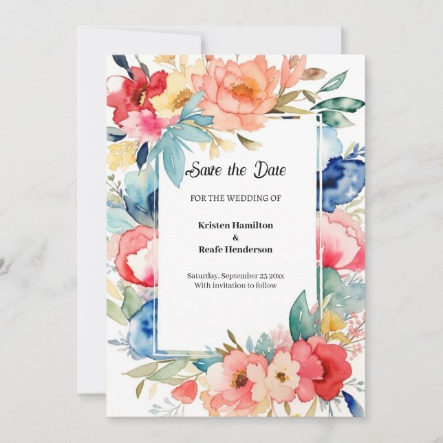 Floral Watercolor Wedding Save the Date (Front)