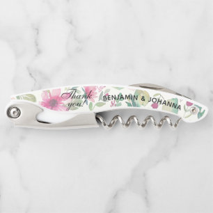 Floral Watercolor Wedding Thank You Favours Corkscrew