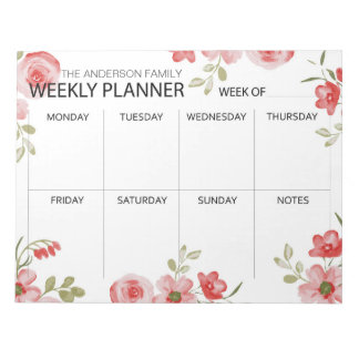 Floral watercolor weekly planner  notepad