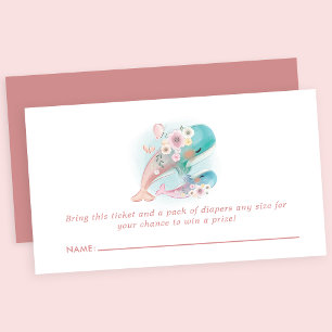 Floral Watercolor Whales Baby Shower Diaper Raffle Enclosure Card
