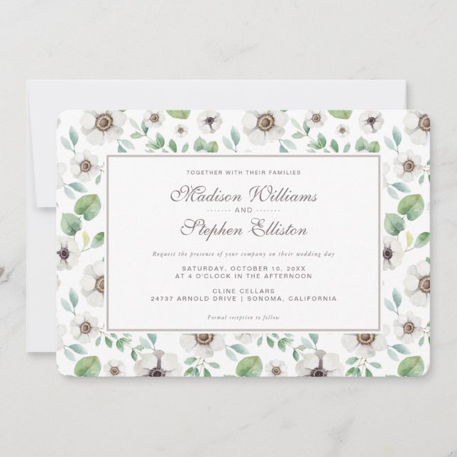 Floral Watercolor | White Anemone - Wedding Invitation (Front)