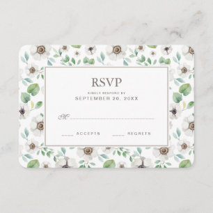 Floral Watercolor White Anemone - Wedding RSVP Card